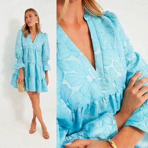 New Tuckernuck Pomander Place Blue Daisy Jacquard Kenzo Long Sleeve Mini Dress